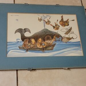 Vintage 1981 Anna Huong Arctic Whaling Framed Print 9x12in